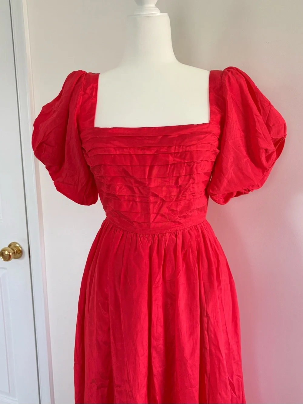 Abercrombie & Fitch Red Puff-Sleeve Square-Neck Maxi Dress